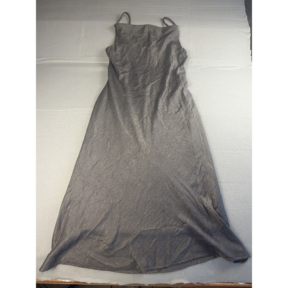 Women's Gray Satin Slip Maxi Dress Cowl Neck Lined Formal Size L